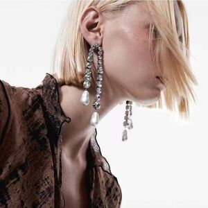 ZARA Rhinestone fringe pearl drop dangle cocktail earrings | NWOT